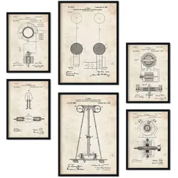 POSTER Set Mit 6 Plakaten Mit Strom 1 Patenten Im Vintage Stil A3 & A4 Schwarzer Rahmen