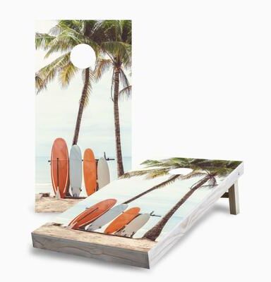 Skip's Garage Surf Board Beach Regulation 2x4 Cornhole Game Set