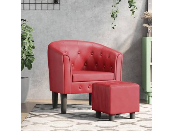 HEFZGDB Moderner Clubsessel mit Fußhocker in Weinrot aus strapazierfähigem Kunstleder, bequem gepolstert für Entspannung, Robustes Holzgestell, Schmutz abweisend, stilvoller Look,