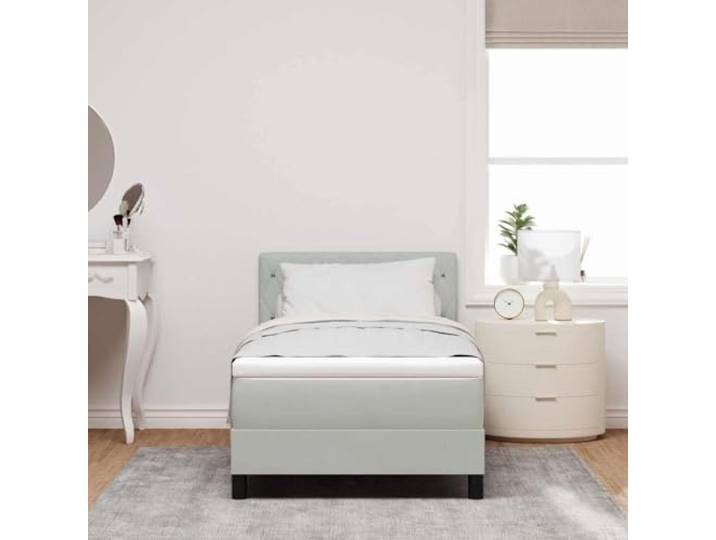 KTHLBRH Boxspringbett hellgrau 90 x 200 cm Samt Mit Lattenrost, Schaumstoff und Holz, Kopfteil aus Kunstleder