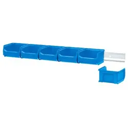 PROREGAL Wandleiste mit 6x Blaue Sichtlagerbox 1.0 | HxBxT 6,1x60,5x10cm | Wandhalterung, Kleinteileaufbewahrung, Sortimentsboxhalterung