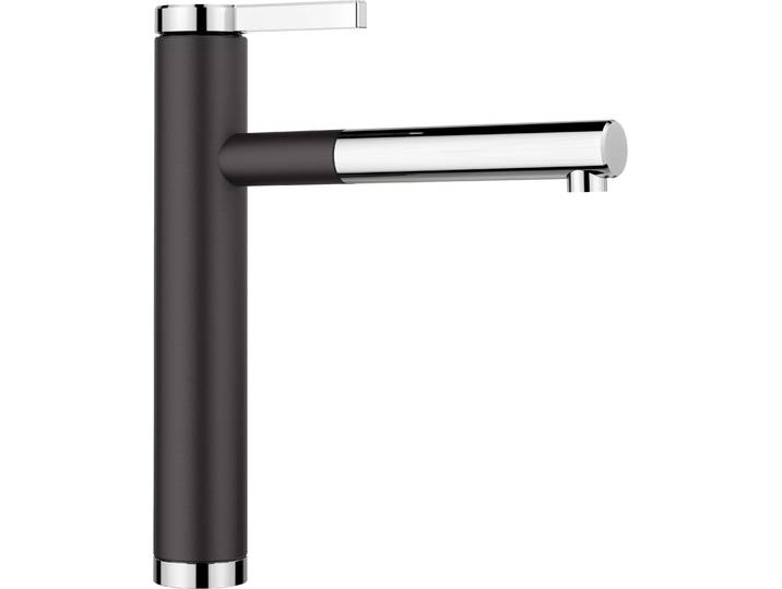 BLANCO LINEE-S, Messing SILGRANIT-Look zweifarbig, silgranitschwarz/chrom, Hochdruck, Standard, Schwarz, Chrom, Messing, Hebelgriffe, Einzelbild, 130°