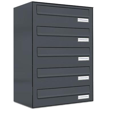 AL Briefkastensysteme 5 Fächer Premium Durchwurf Briefkasten in RAL 7016 Anthrazit Grau, Post A4, robust, wetterfest, Artikelnummer: 132P5DZ1P7016