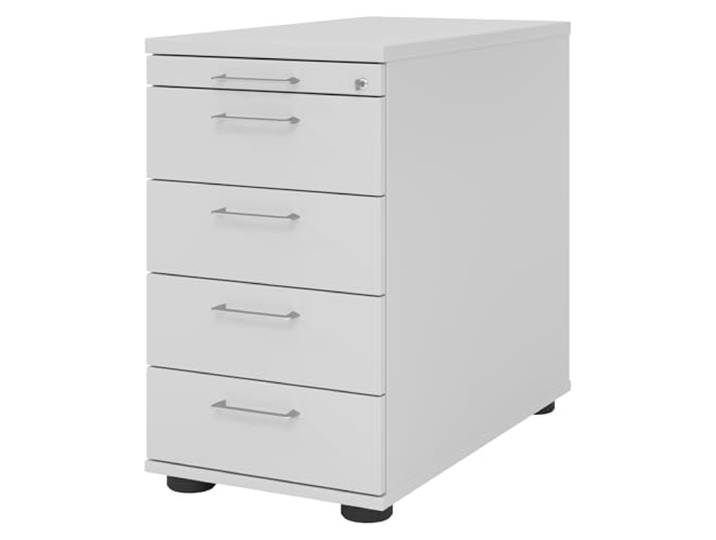 bümö Schreibtisch Schrank abschließbar, Schubladenschrank Holz in grau, Container mit Schubladen - Schubladen Schrank Büro, Schreibtisch Container od. Schreibtisch Kommode mit Bügelgriffe