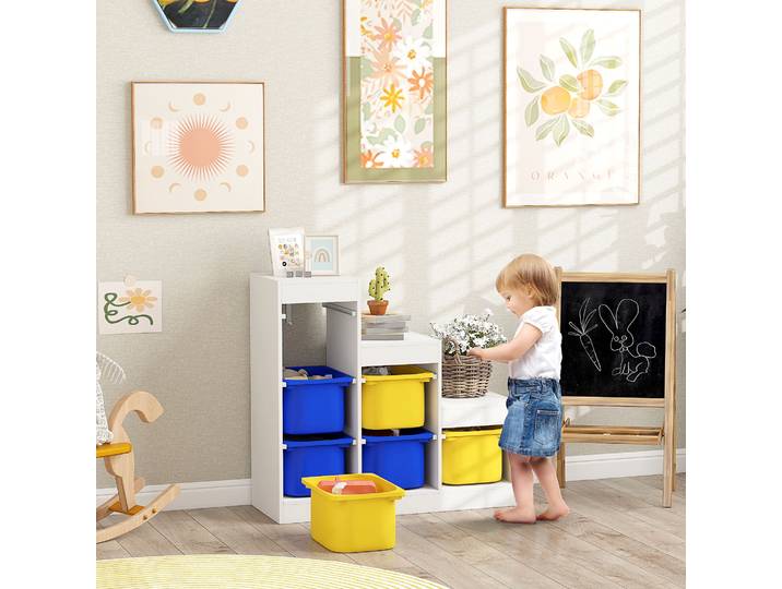AIYAPLAY Rangement Jouets 6 Bacs Amovibles 3 Niveaux Multicolore