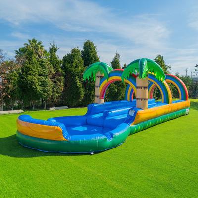 POPJUMP POP JUMP Tropical 27 ft. Dual Lane Slip N Slide with Pool for Kids, Inflatable Water Slide Racer Backyard Outdoor, with Blower