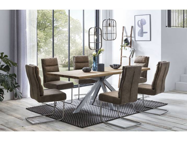 Esstisch HOME AFFAIRE Tristan natur , beige (natur, silber, natur), B:220cm H:77cm T:100cm, Tische, Esstisch, mit echter Baumkante