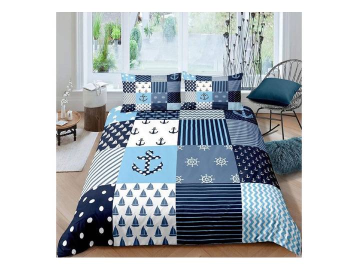 LuxusKollektion Kinderbettwäsche Bettwäsche Set Nautisch 135x200cm Patchwork Kinder