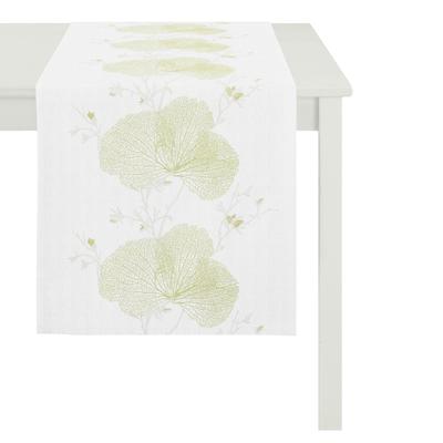 Tischläufer APELT "7903 Loft Meta", grün (weiß, grün), B:48cm L:140cm, Polyester, Viskose, Tischdecken, Maße ca. 48x140 cm
