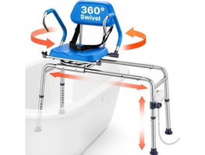 VEVOR Chaise de Baignoire Coulissante, Siège de Transfert pour Baignoire Pivotant, Capacité 150 kg, pour Seniors et Personnes à Mobilité Réduite, Hauteur Réglable, Accoudoirs Relevables et Dossier