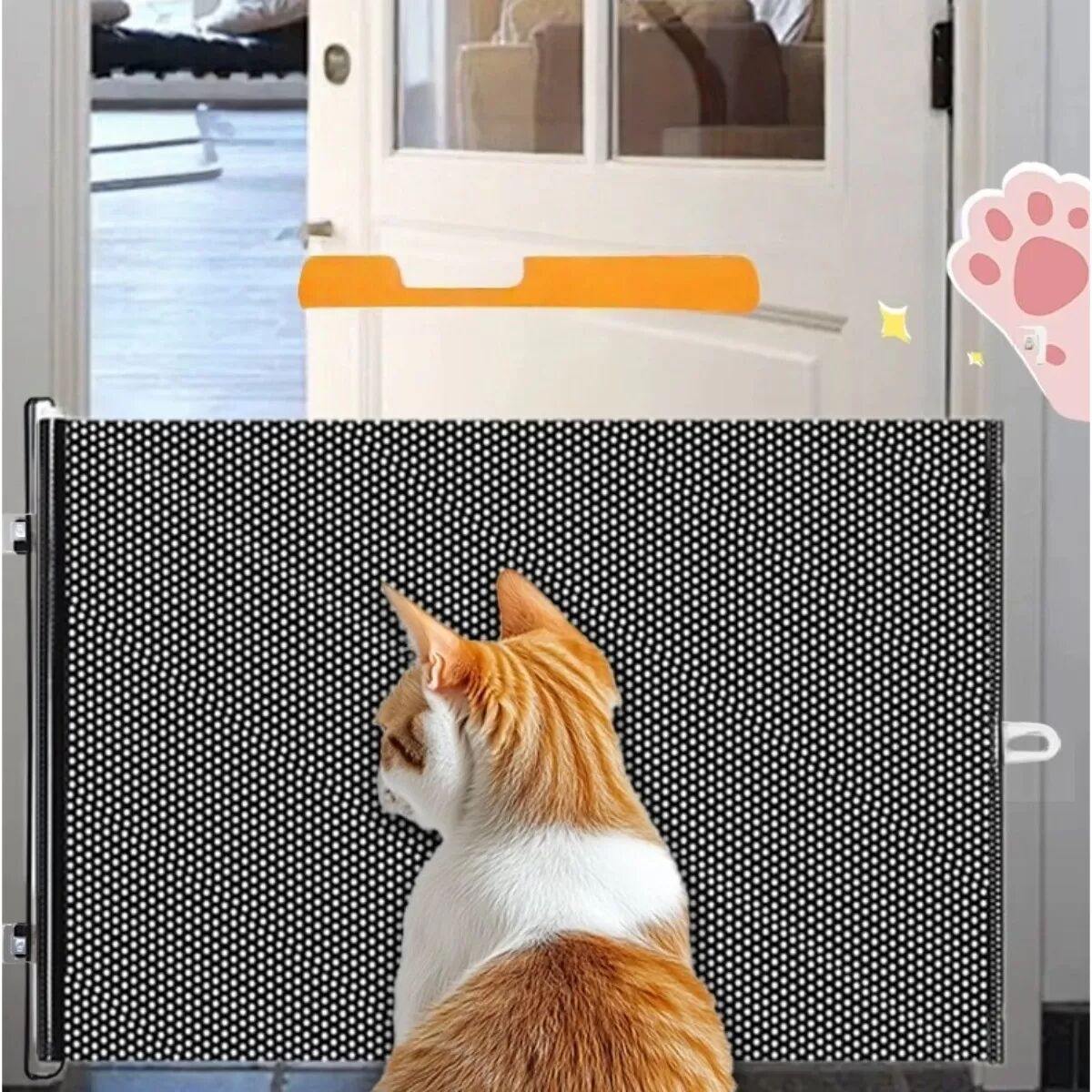 INF Barrière rétractable haute pour animaux avec crochets doubles - Barrière sans perçage peu encombrante, largeur jusqu'à 58 cm