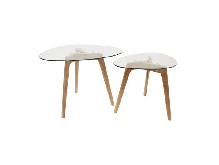Ensemble de 2 tables gigognes en verre trempé galet
