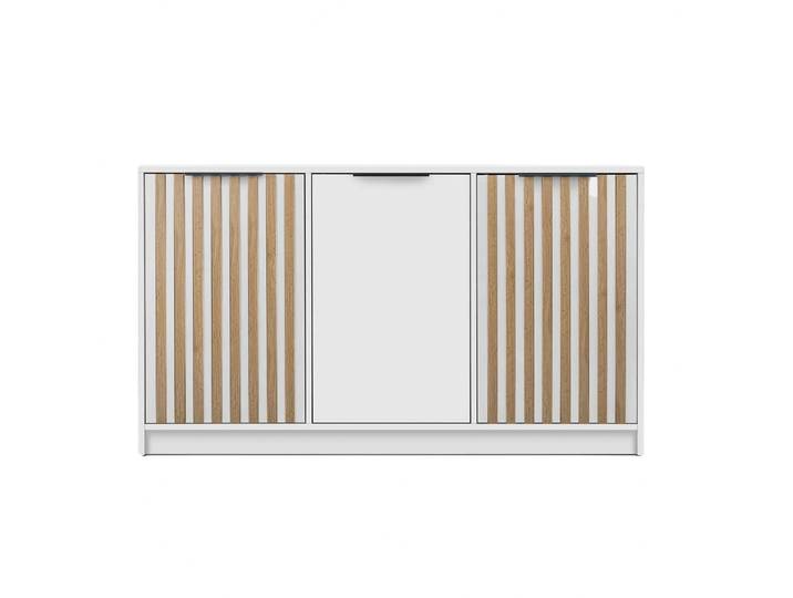 Masseno Kommode GAREN Sideboard mit 3 Türen für Wohnzimmer Schlafzimmer Modern 138x41x81 cm Weiß