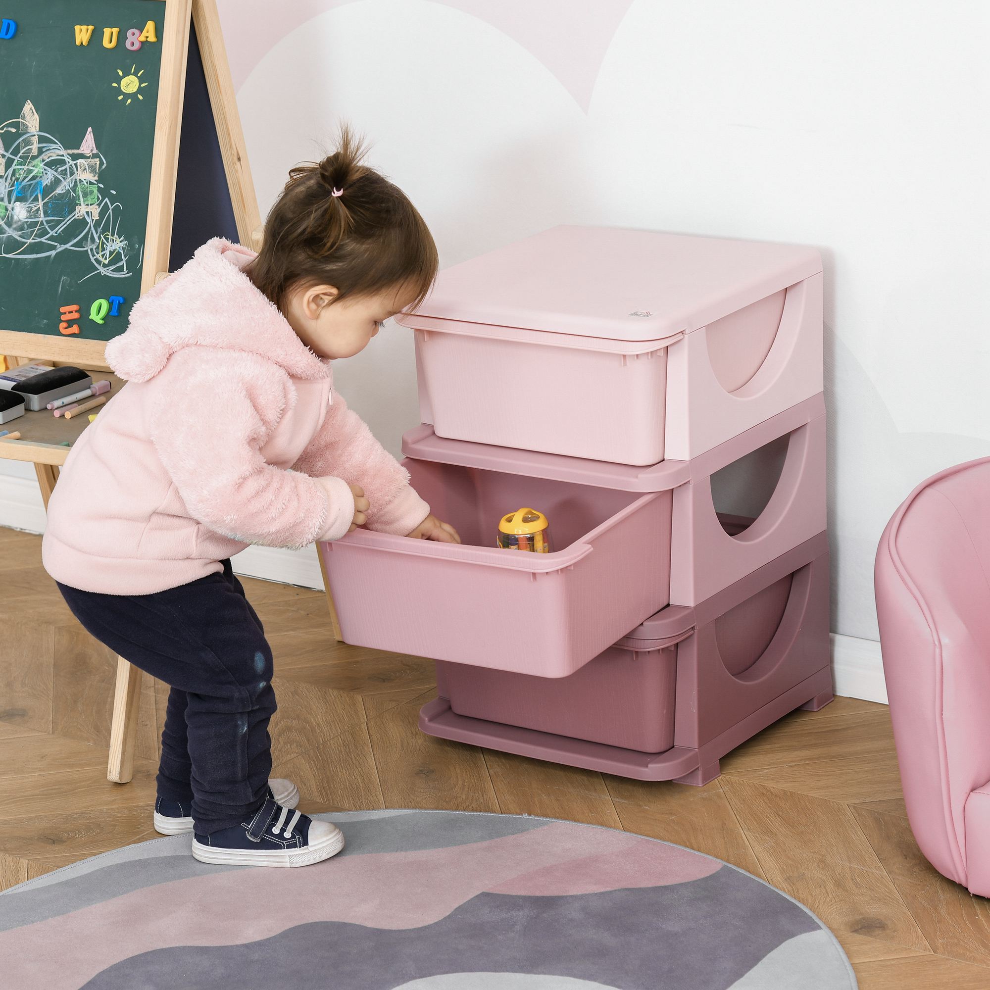 Altro Cassettiera In Plastica Colorata Per Cameretta Con 3 Cassetti, Arredamento Casa E Asilo 37x37x56.5cm Rosa