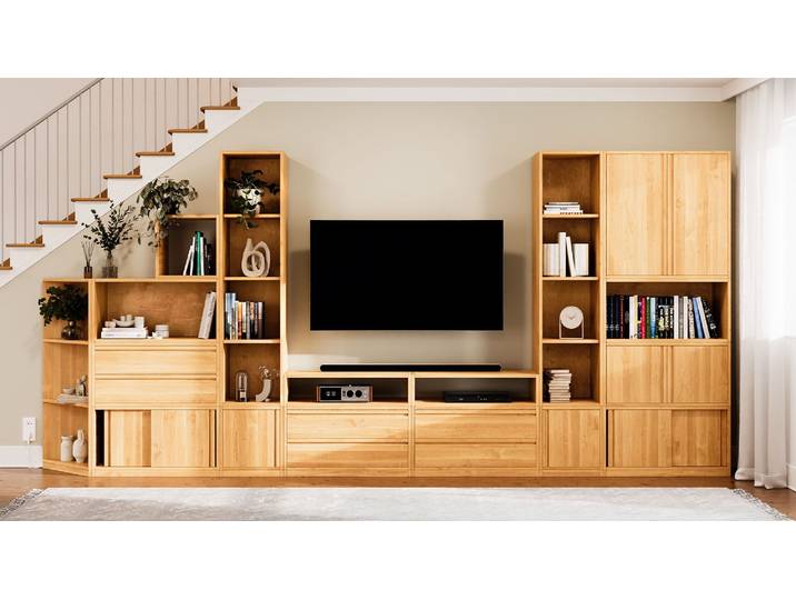 Naturwohnen Modulare Wohnwand Regalwand Regalwürfel-Set Erle natur geölt Serie Laura mit bioola® nature veredelt