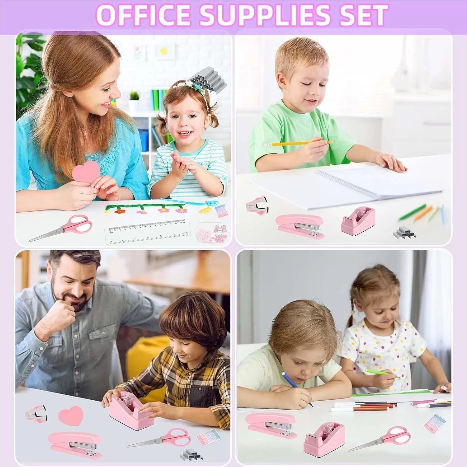 INF Rosa Hefter Set - Büro Schreibwaren Set mit Hefter, Klebebandabroller und Zubehör