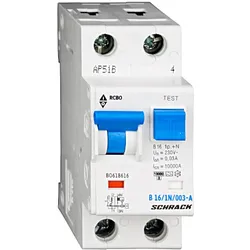 Schrack LS-FI-Schalter, Kennlinie B, 16A, 30mA, 1+N, Typ A (BO618616--)