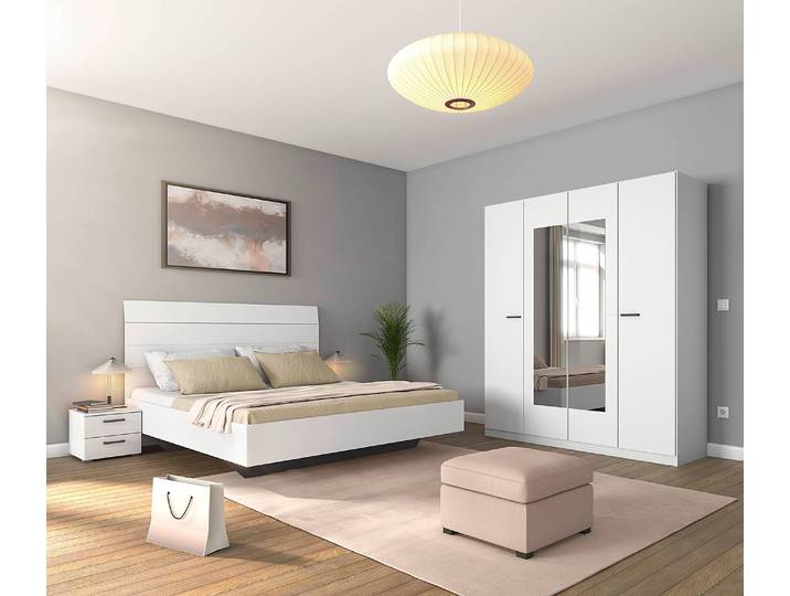 Schlafzimmer-Set mit 160er Bett 181cm Weiß/Alpinweiß