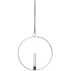 MARELIDA Stabkerzenhalter Dekoring mit LED Kerze D: 28,5cm Timer Batterie silber