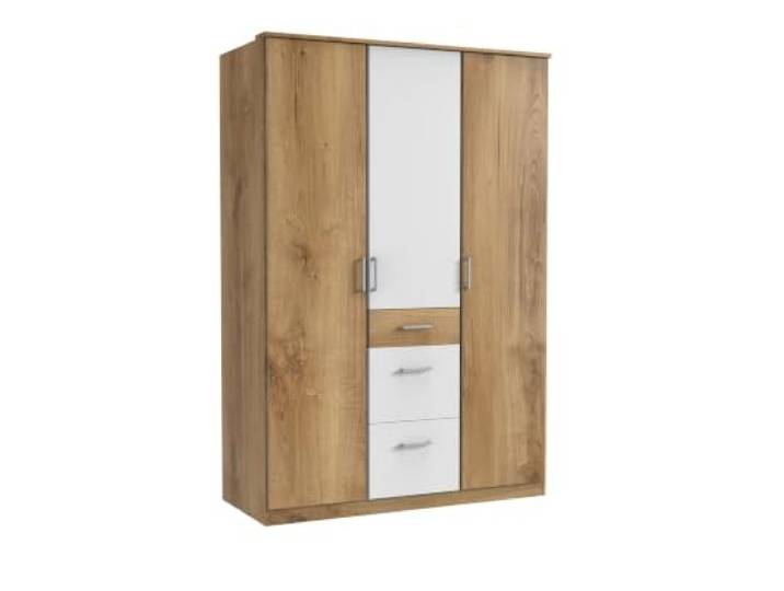 Kleiderschrank Click in Plankeneiche mit Weiß 135 cm Breite, ohne Spiegel