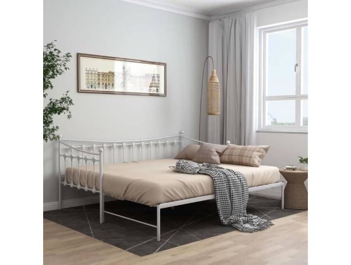 Cadre de canapé-lit extensible ARAMOX Blanc Métal 90x200 cm - A lattes - Contemporain - Design