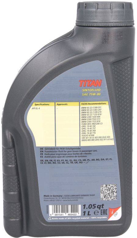 Fuchs Oil Getriebeöl FUCHS 602072726 TITAN SINTOFL.75W80 1L