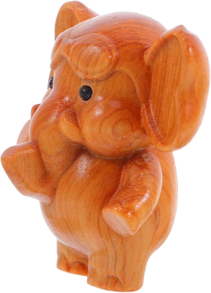 Houten Olifant Beeld Bruin - Handgemaakt Decoratief Figuur voor op Tafel