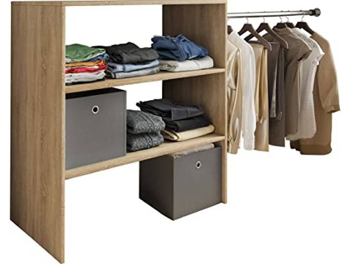VCM Kleiderschrank Sonoma-Eiche 90x50x100 cm 3 Fächer Garderobenregal Offener Stauraum für Kleidung und Accessoires - Schlaf- oder Wohnbereich - für Ordnungsliebende - Serie Dacho II
