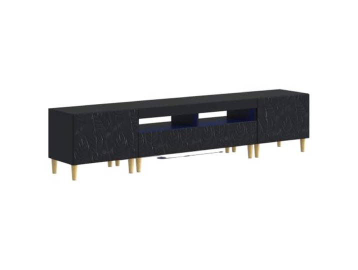 KTHLBRH TV-Schrank mit 3 LEDs, aus Holz, schwarz, mit Türen Einstellbare LED-Streifenlichter, 90° umkehrbare Anschlüsse, mehrere Fächer, wasserdichte Oberfläche, schlankes Profil, Stil