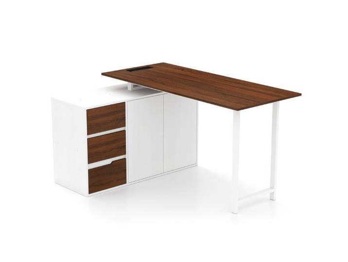 Bureau en L réversible 138 x 104 x 74 cm avec prise encastrée et 3