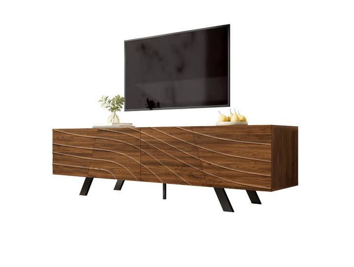 Okwish Lowboard 160/39/50,5 cm walnuss aus MDF mit Wellenfront, Walnussfarben, 160x50.5x39 cm, Wohnzimmer, TV Möbel, Lowboards, Lowboards stehend