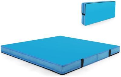 Costway 4ft x 4ft x 4in Bi-Folding Gymnastic Tumbling Mat with Handles and Cover-Blue