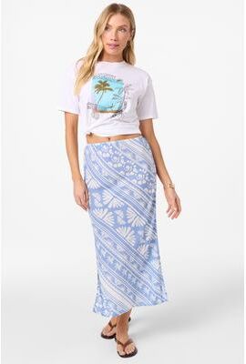 O'Neill s Bellamy Abstract Midi Skirt in Azurine, Size Large, Viscose