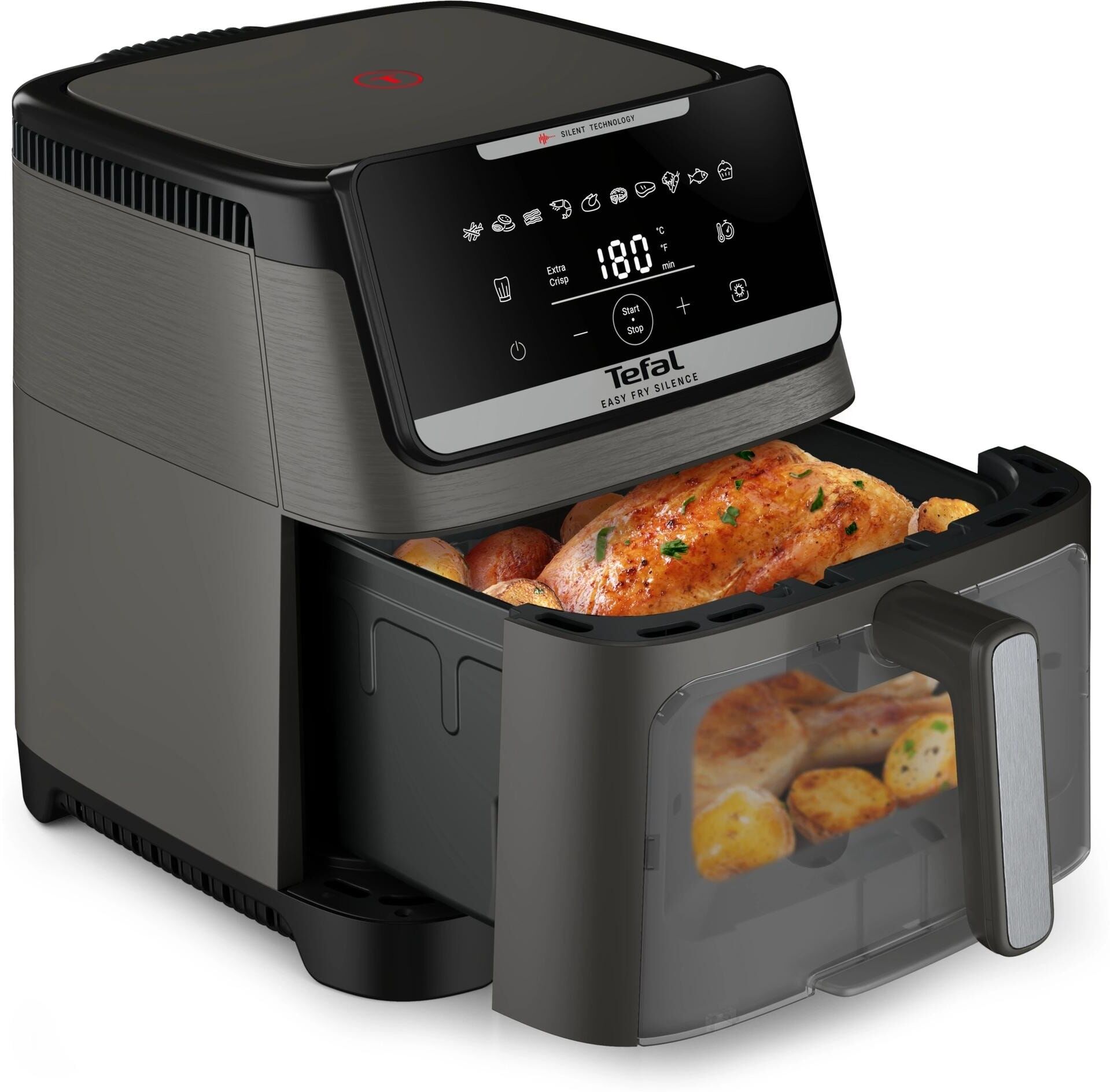 Heissluftfritteuse "Easy Fry Silence XXL", schwarz (dunkelgrau), B:33,5cm H:29,5cm T:41cm, Fritteusen, 10 Programme, Sichtfenster, Rezepte in der My Tefal App, EY846H, Heissluftfritteuse dunkelgrau Einheitsgröße
