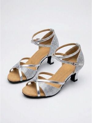 LightInthebox Women's Roaring 20s Flapper Sandals - Shiny Silver Ankle Strap Supportive Heel Pumps for Wedding Reception, Evening Gala
