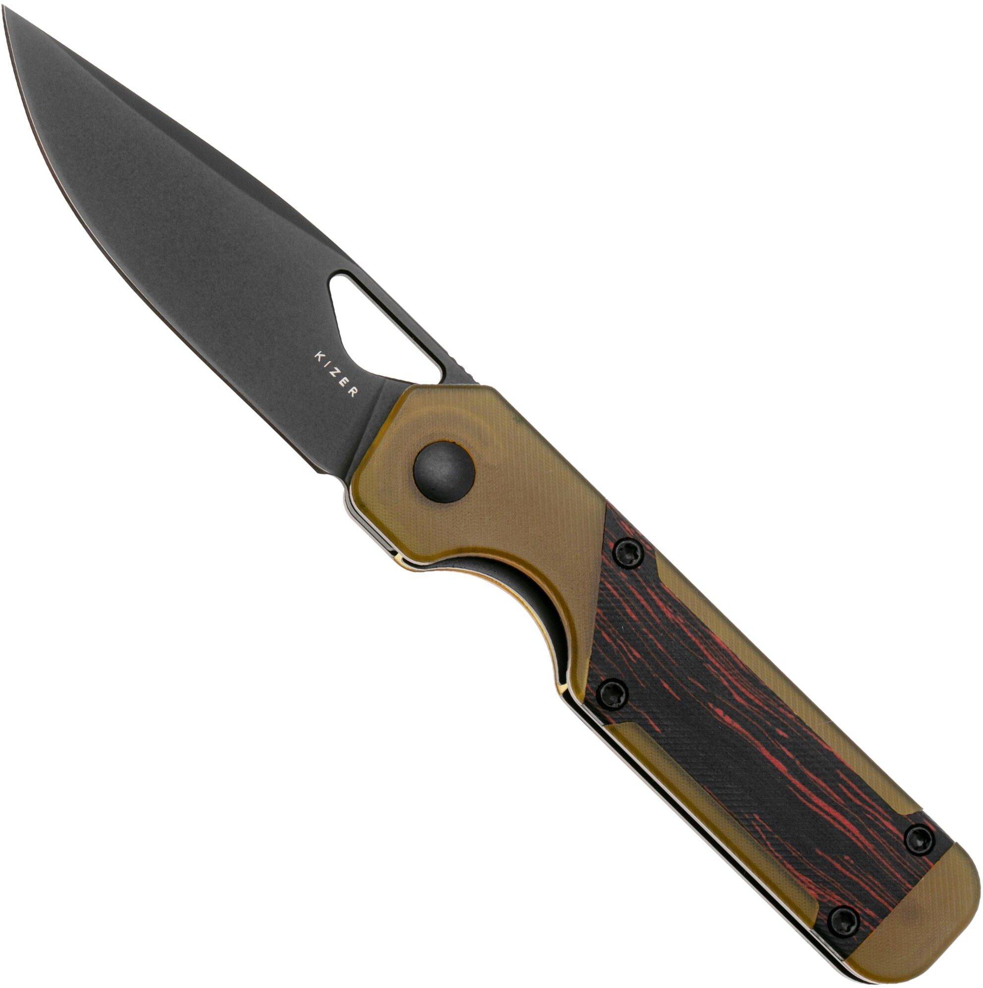 Kizer Vanguard Mini Militaw V3634SA1 Liner Lock, Black Nitro-V, Black and Red G10, PEI Ultem Inlay, coltello da tasca, Jonathan Styles design