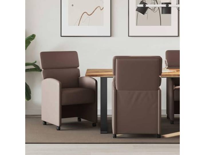 NLQMSU Esszimmerstühle mit Rollen, 2 Stück, Braun, Kunstleder Schlichter, minimalistischer Look, ergonomische Rückenlehne, dezente Rollen, Rahmen aus Sperrholz und Metall