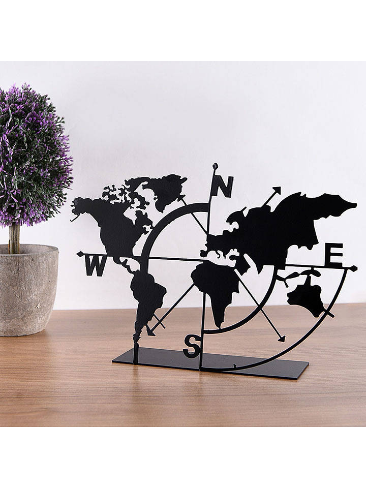 Lucky Bees Dekoobjekt "Worl Map" in Schwarz - (B)18 x (H)26 cm - onesize