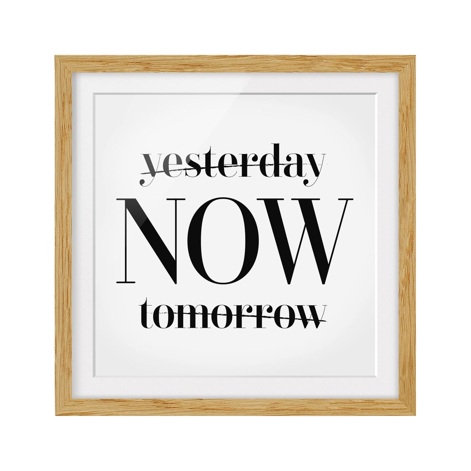 home24 Yesterday now tomorrow IV Wanddecoratie, Massief eikenhout, Zwart, 30 x 30 cm