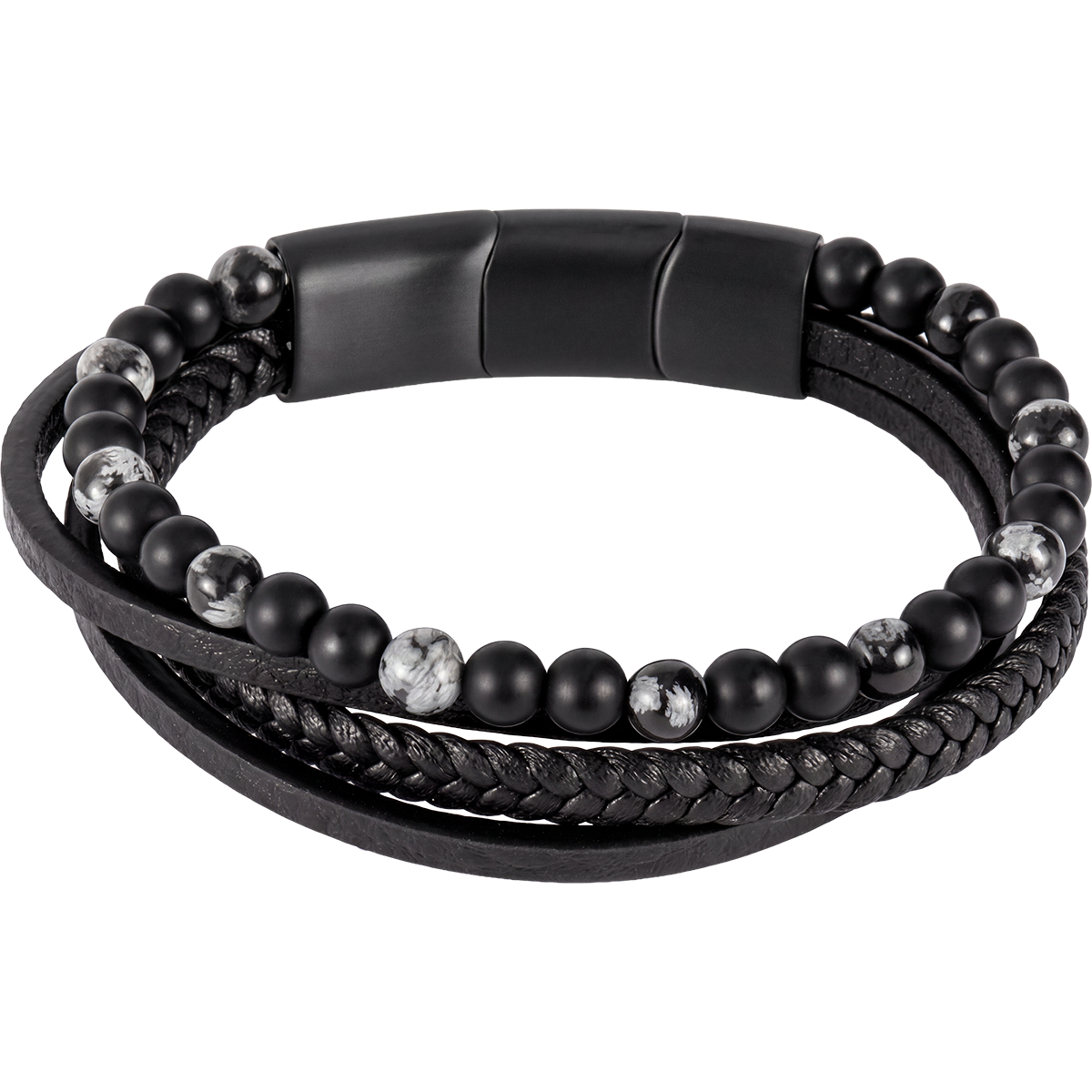 Jacques Lemans Lederarmband mit Jaspis und Onyx