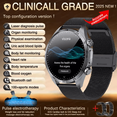 Inspire Picks PulseGuard AI Health Smartwatch ECG PPG Blood Pressure & Uric Acid Monitor black Mesh Belt 2a