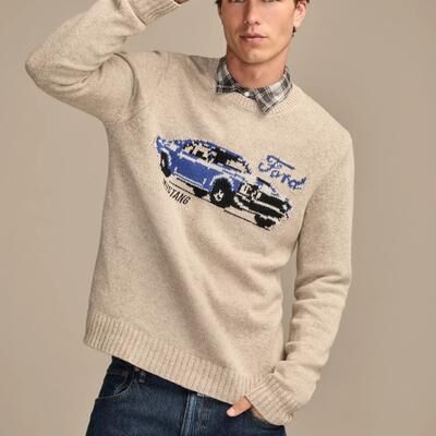 Lucky Brand Mustang Sweater -Men's Clothing Tops Sweaters in Oatmeal, Size 2XL