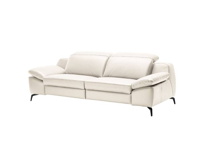 3-Sitzer Sofa Weiß Echtleder Domna 234 x 83 x 110cm Kopfstütze verstellbar/Armlehne verstellbar Schwarz Modern