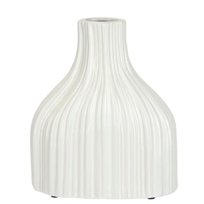 Dekovase I.GE.A. "Blumenvase aus Keramik, geriffelt, bauchig, glänzend, Keramikvase", weiß, B:17cm H:21cm T:8cm, Keramik, Vasen, Deko-Vase für Blumen, Pampasgras, Trocken- oder Kunstblumen u. Zweige