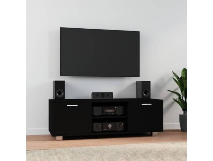 HEFZGDB Moderner TV-Schrank Schwarz 120x40,5x35 cm Holzwerkstoff mit 4 Fächern und 4 Kabellöchern für Mediengeräte
