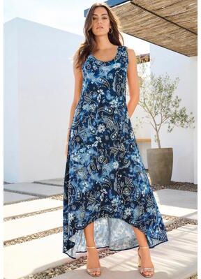 Plus Size Women's A-Line Maxi Dress by Roaman's in Indigo Paisley Tie Dye (Size 14/16)