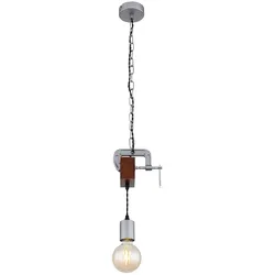 Hängeleuchte Holz Esstisch Lampe Küche hängend Retro Deckenleuchte Vintage Pendelleuchte 1 flammig, Schraubzwinge Metall verzinkt, E27, LxH 14x120cm