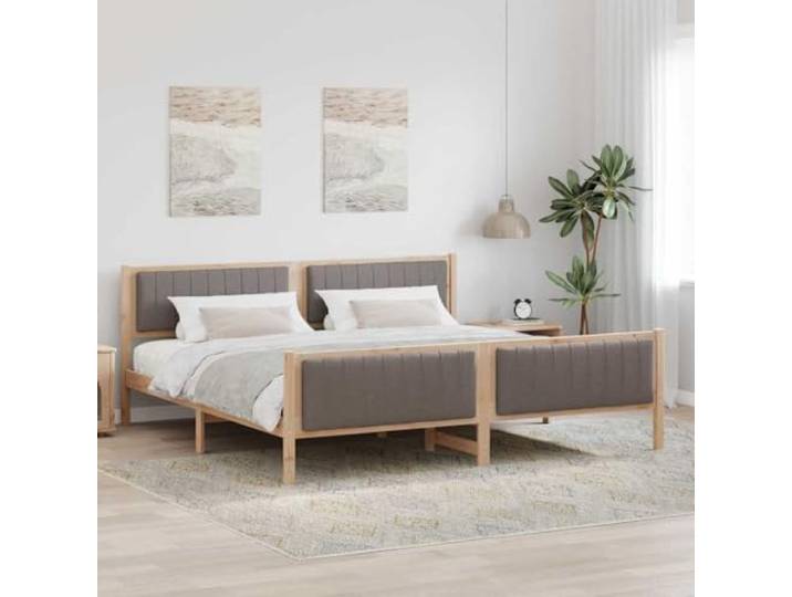 Massivholz Kiefer Plattformbett modernes Design 200 x 200 cm Braun Bettgestell Massivholz Kiefer Braun Taupe 200x200 cm Plattformbett mit Kopfteil Ohne Boxspring Modern