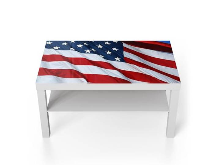 DEQORI Glastisch weiß groß 90x50 cm Motiv Sterne der Freiheit ausgefallener Beistelltisch aus Glas Hochglanz Couchtisch fürs Wohnzimmer moderner Couch Tisch mit Design