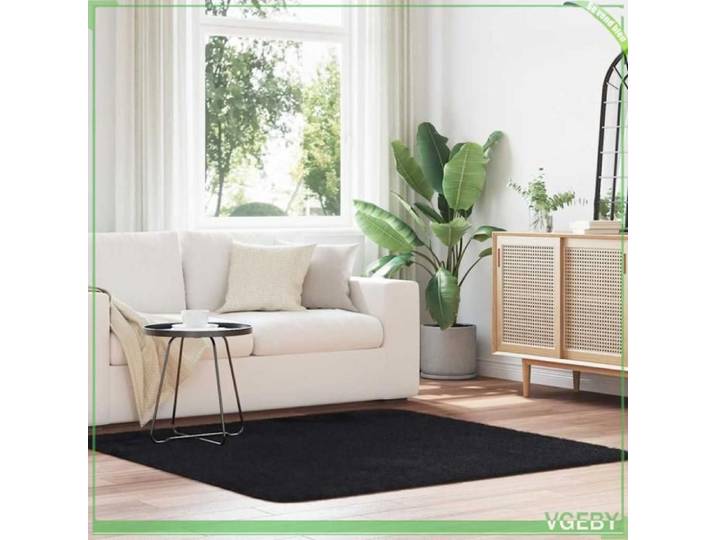 Tapis shaggy - FAFEISY - NAVARRA - 160x160 cm - Noir - Antidérapant